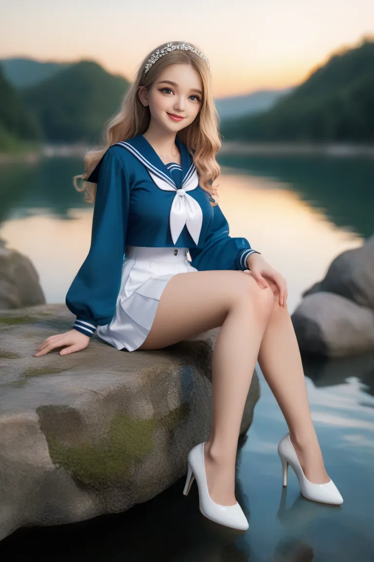 Perfect composition, Proper placement, Golden Ratio, masterpiece,  best quality,  high definition ,  one  Girl, Cute (Girl:(loli:1.5), full body focus, full body shot, view the viewer, smiling, sitting,  Wearing a Japanese High School Sailor Suit:1.331, Wi...