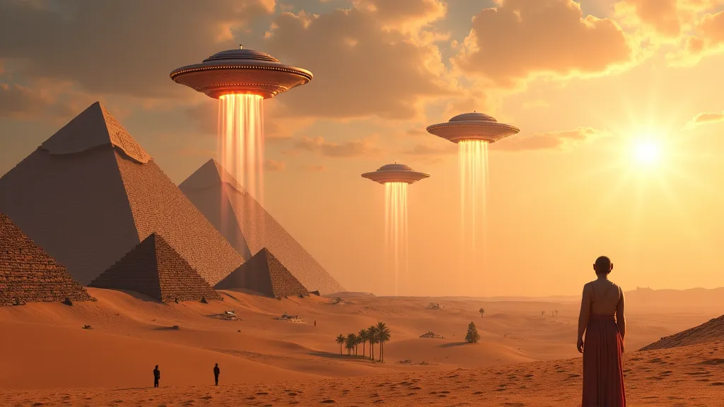 desert, pyramids, oasis, UFOs, extraterrestrial lights 