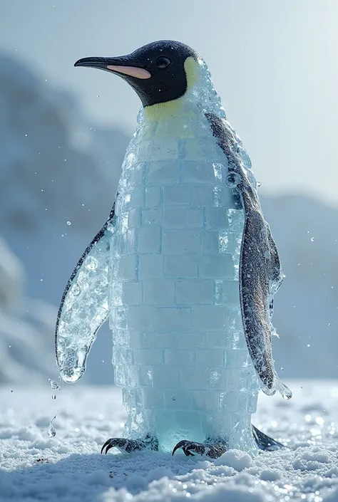 Penguin that you are melting a lot made of ice cubes ( For global warming)