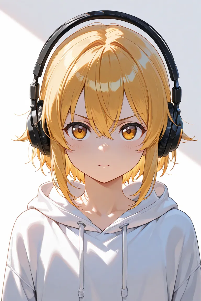 걸작, 1 man,  HOODIE, Neck-worn headphones, white background