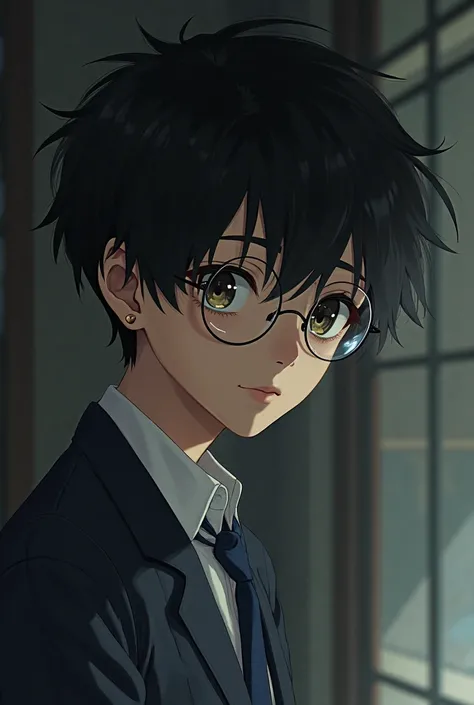 a dark-haired boy , of lenses, dressed in a Japanese uniform