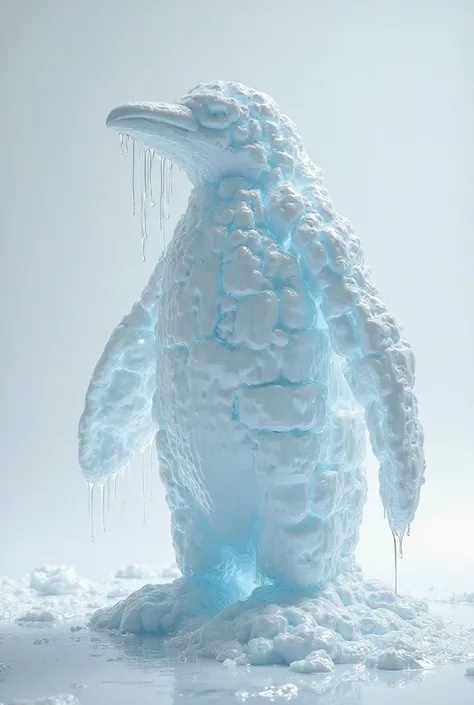 Penguin that is melting a lot made of blocks of ice