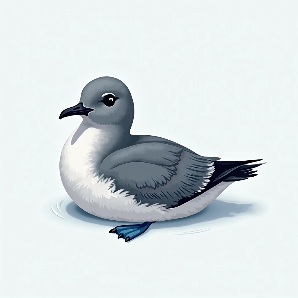 Make a faithful, realistic and accurate image of a Antarctic Petrel Duck (Pachyptila desolata) with a body of approximately 28 cm long and a wingspan of 20 cm, its plumage is bluish-gray on the upper parts, with a black band in the shape of an "M" on the w...