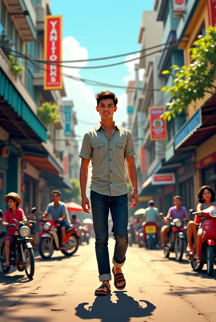 Yangon guy walking in the street