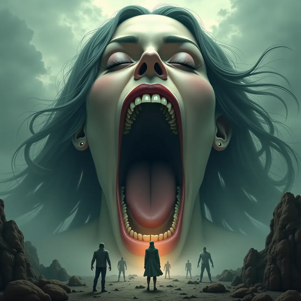       huge woman big mouth and people, Who goes in her big mouth      , legend, Scary face     , 