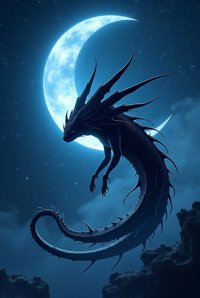 Make a picture where the background is the constellation with the moon and the center is the black devil fish