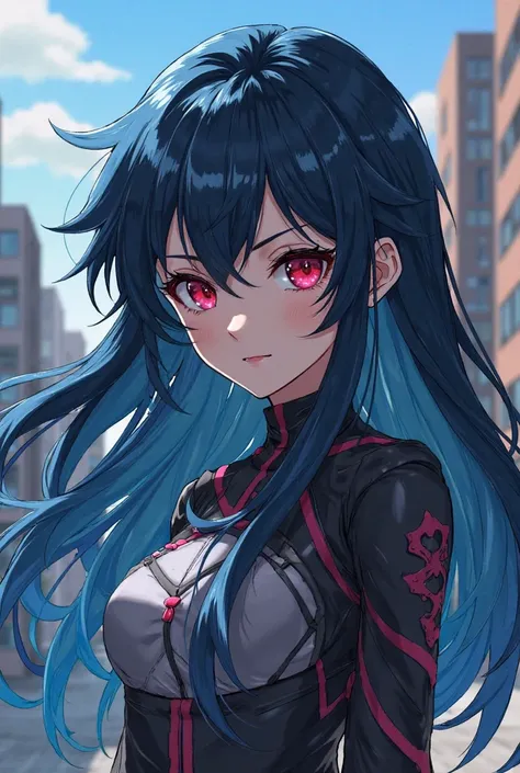 I want to add my own character to my hero acadamia her hair will be dark blue Night blue hair ends will be light blue her eyes will be red Get girl

