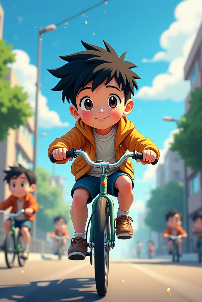 Make a boy riding a bicycle in anime style frame by frame