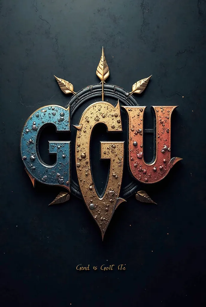 Create a Live Logo for my fashion company Named "God's Got Us" Acronym should be (GgU) with Metallic Blue and Beige and Red colours but darker appearance 