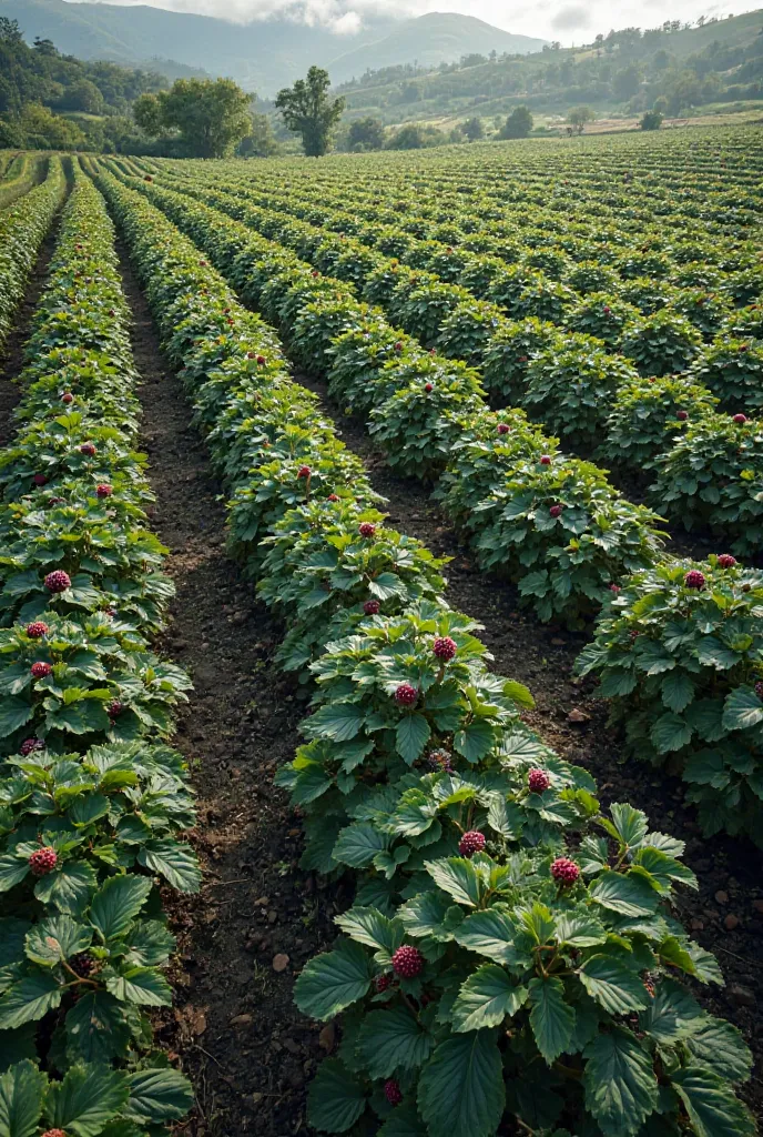 blackberry planting of 10 per row separated by 1.60 meters by 09 columns separated by 1.40 seen from above