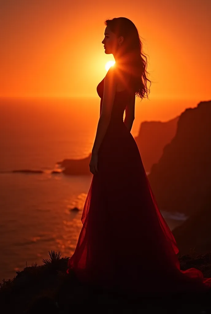 haute qualité, Ultra HD 8K, Une belle double exposition qui combine une silhouette de déesse avec une côte au coucher du soleil, la côte au coucher du soleil servant de toile de fond sous-jacente, avec ses détails intégrés à la déesse, lignes nettes, Le fo...