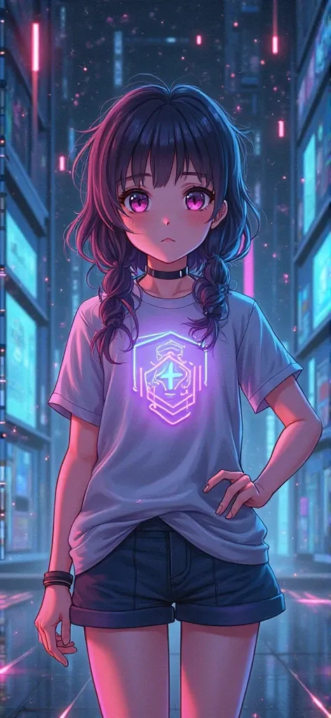 An image of a logo from a Digital Library that shows today's technology!  Versión anime! Con una niña parada al fondo 