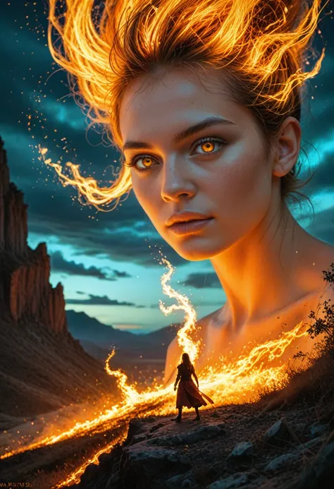 fire spirit illustration wallpaper, detailed spirit figure, mystical glowing eyes, ethereal flowing form, dramatic fiery aura, dynamic pose, dramatic lighting, epic fantasy landscape, cinematic atmosphere, digital art, highly detailed, 8K, photorealistic, ...