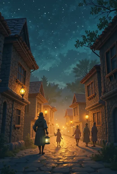 *create simple 2d visuals of each scene
*Title: "The Little Lantern"**  

**Scene 1: The Dark Village**  
(Soft, mysterious music plays.)  
[Narrator’s voice]  
In a quiet village, where the nights were always dark, people feared the shadows. There were no...