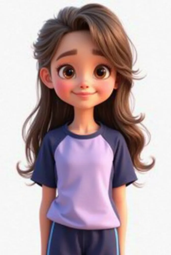   3D digital illustration , with a detailed and expressive animation style, similar to modern animated movies.  
 Main Characters : A small girl in the center with long brown hair, slightly wavy and casually styled. She has a friendly expression, with big ...