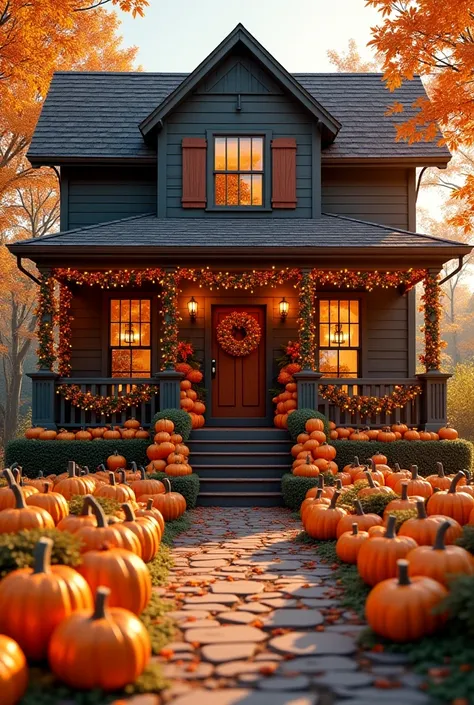 A  decorated with pumpkins