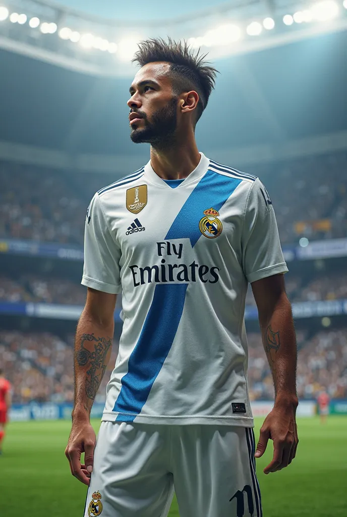 Neymar Jr wearing the Real Madrid soccer team jersey