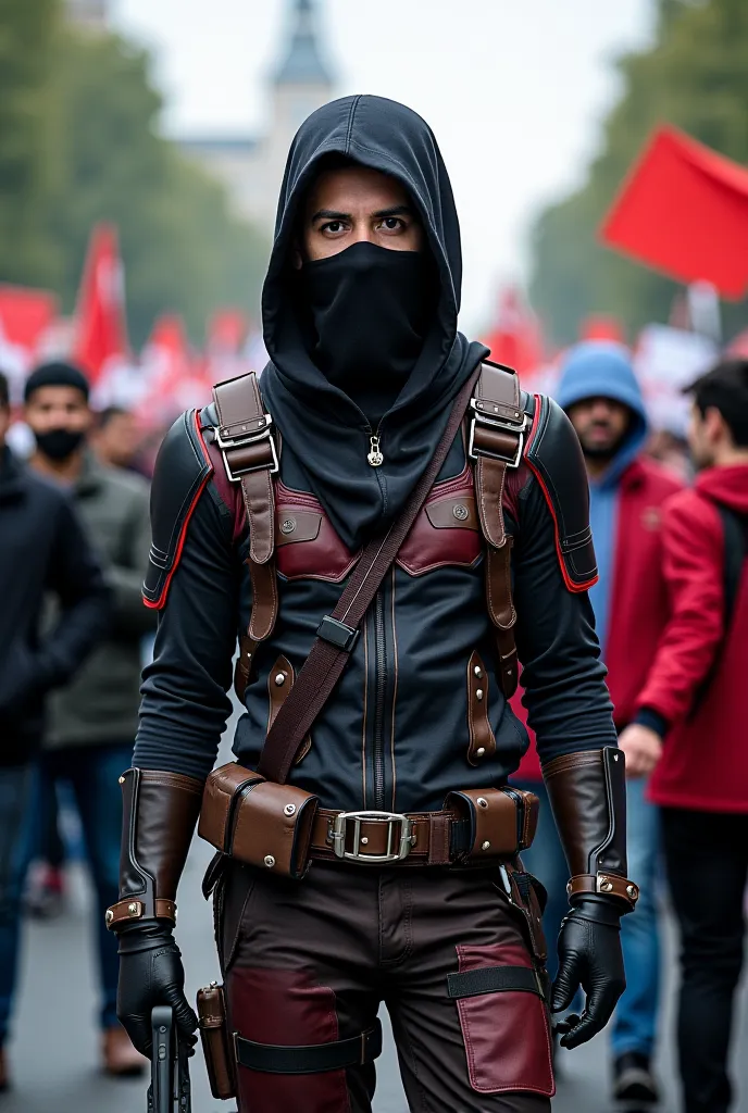 Cosplayer at an aggressive demonstration 