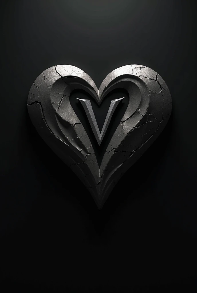 Create an image of a heart with the letter in the middle "V" and the background is black