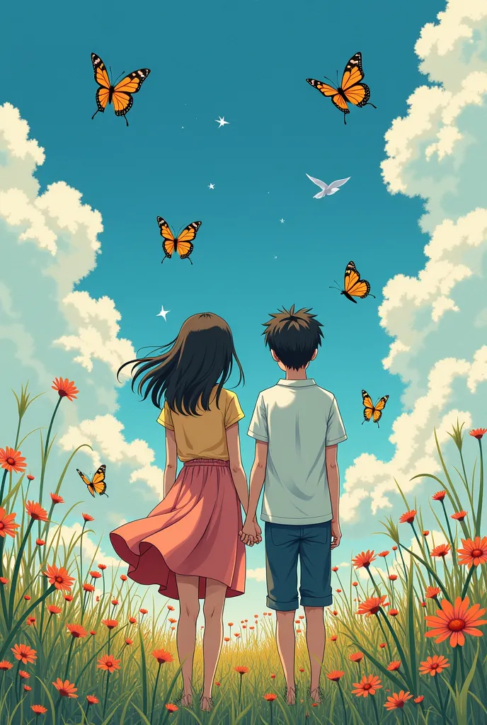 anime - style picture of a couple of people with butterflies, by amano, by Yumihiko Amano, yoshitaka amano and junji ito, pixivs and junji ito, sui ishida art manga, by Kusumi Morikage, by Eizan Kikukawa, inspired by amano, by Yanagawa Nobusada