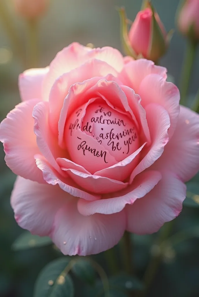 Writing the name Promise in a pink flower 