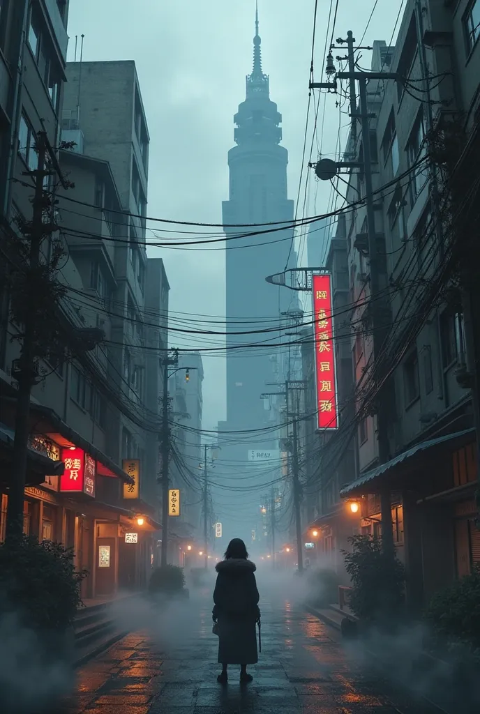 urban Japanese background with dark vibes and dark colors