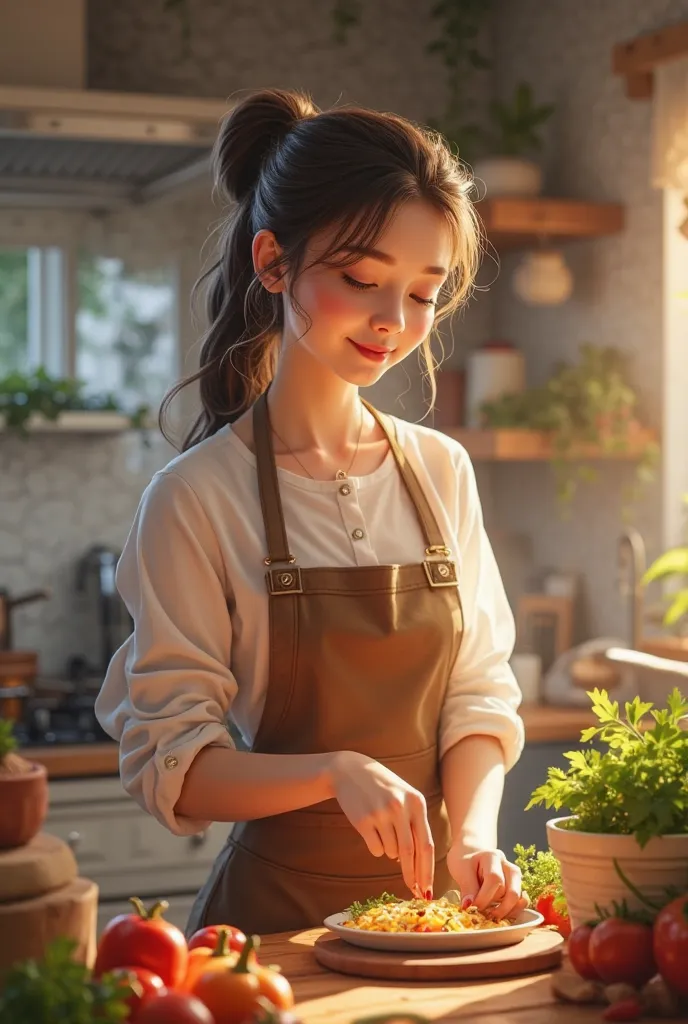 Pretty girl doing cooking 