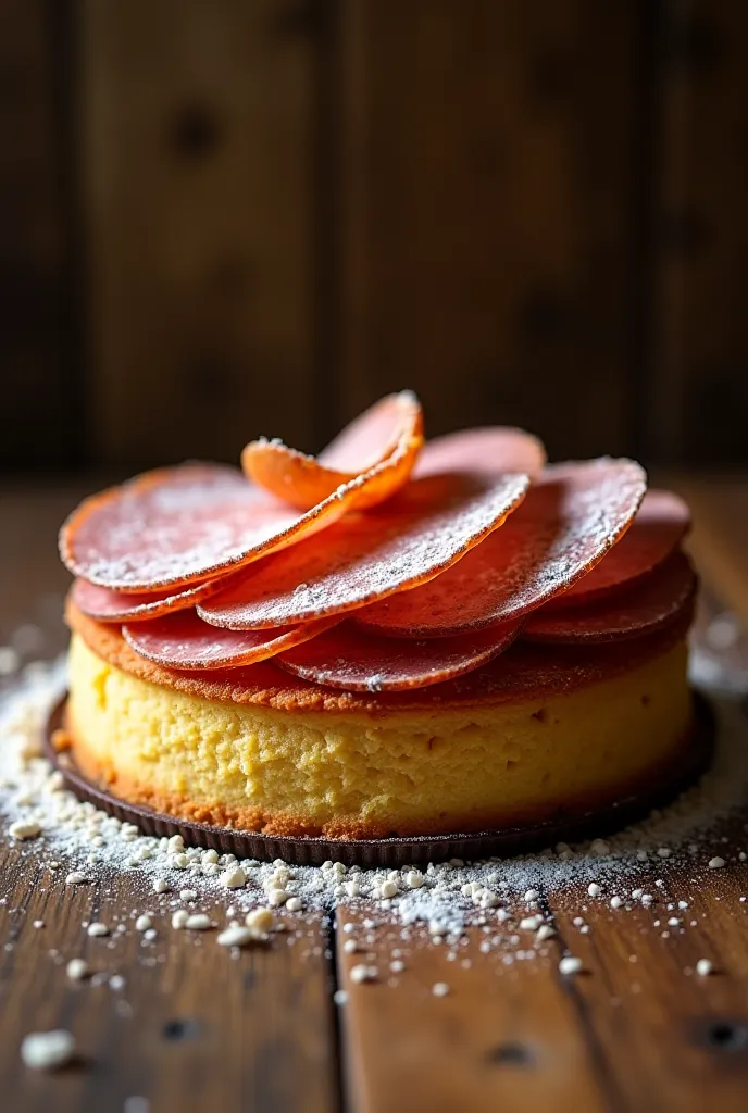 A Mexican ham cake that is lying on the floor 