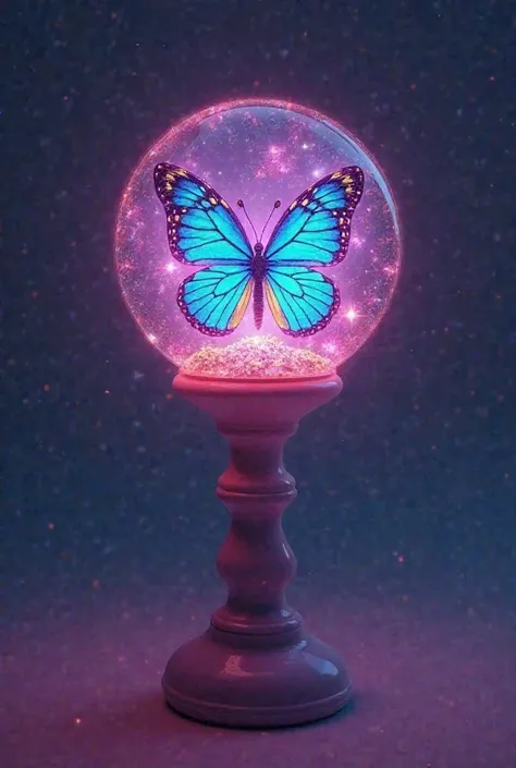 Create a lighstick to a kpop girl group, their concept is bases on butterfly, so create a lighstick that represent butterfly universe with color orchid, magenta and turqoise, and the butterfly is put in a circle like clear globe with a thick handler