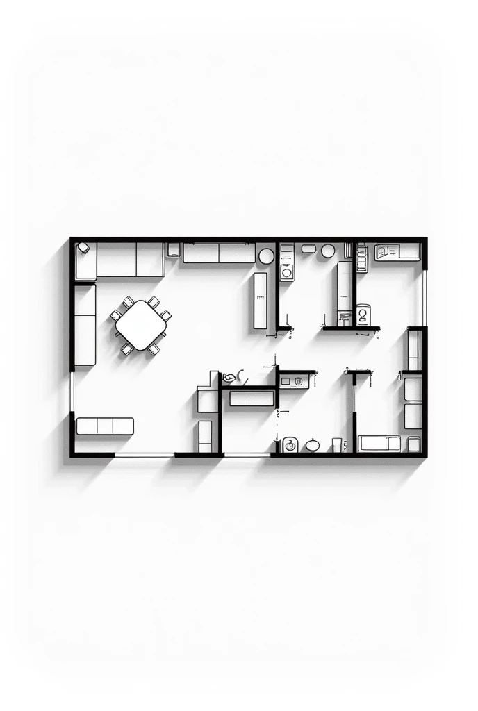 Make a simple emergency house floor plan in black and white