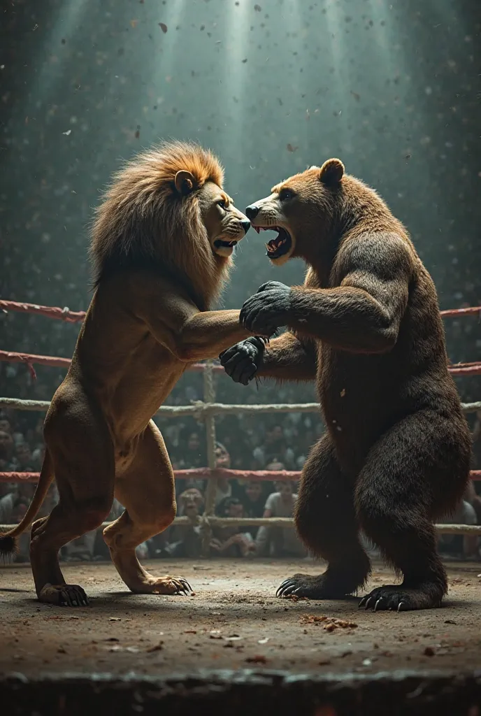 Faced between lion and bear in boxing