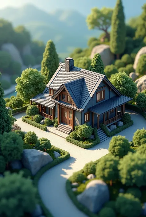 The house should be visible from above in 3D 