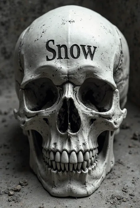 A skull engraved with the name Snow