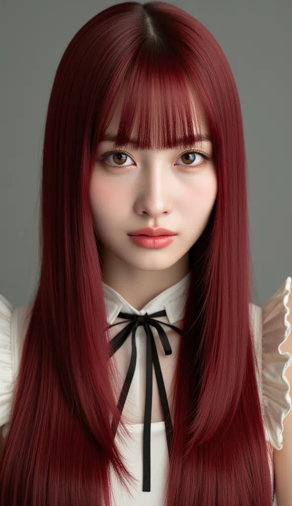  Silky Smooth Hair 、dark red hair long hair、hairstyles are straight、long hair that reaches the chest、、maid clothes、 tall twin tails、