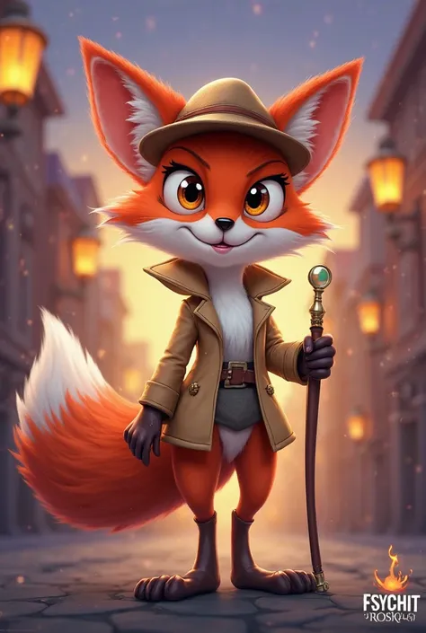 A cartoonish anthropomorphic fox, with exaggerated and expressive features. He has a slender but agile body, with long legs and a fluffy and flashy tail. Its fur is vibrant red with white details on the chest and the tip of the tail.  His eyes are big and ...