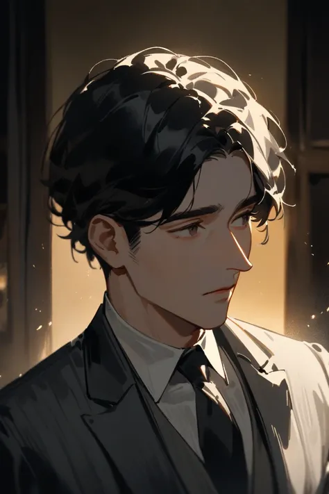 A man with black hair and dark eyes in a gentle suit