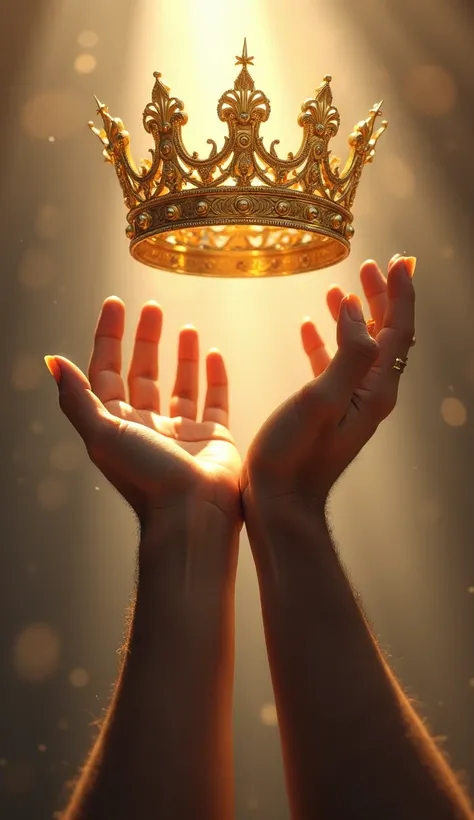 Hands receiving golden crown: Human hands receiving a golden crown of victory, symbolizing that endurance leads to reward.