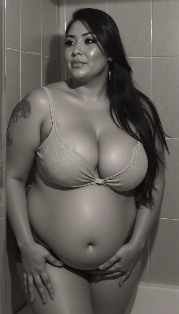 A indonesian woman, plus size body,boobs sagging sideways ,Curvy body,she weighs 700 pounds,detailed face, detailed body, chubby face,bbw, photorealistic, natural big breasts, big belly ,,Sweat,(fat),(Big Beautiful Woman),(over 150kg),Very realistic,body b...