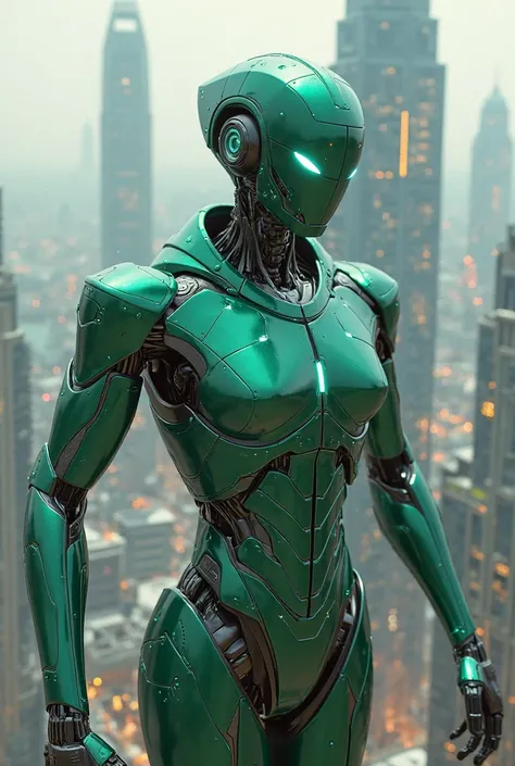 a green robot in an aerial perspective