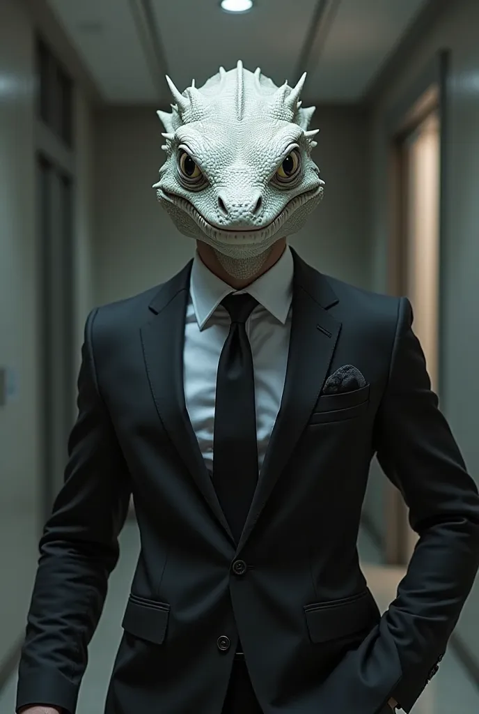 employee, Muscular yet smooth suit fit, A man who is a white-headed lizard