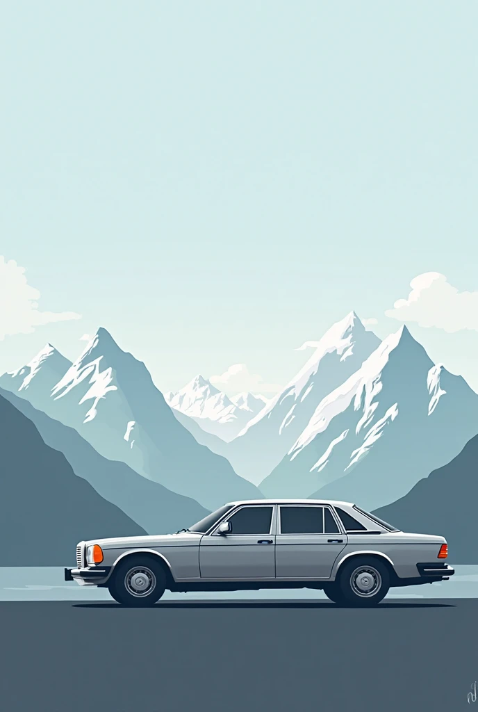 W 222 Mercedes-Benz with mountains in the background of minimalism 