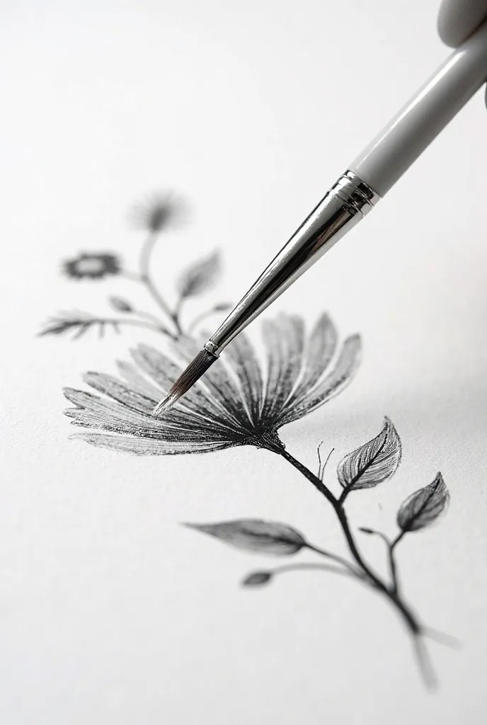 A paintbrush smoothly filling in a black-and-white floral sketch, slow and satisfying