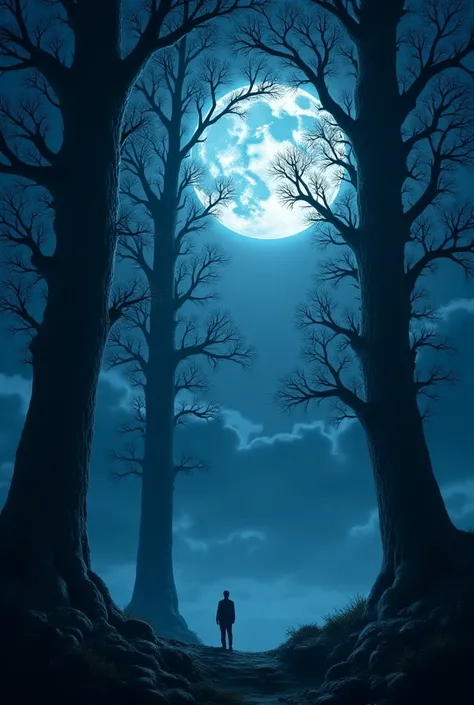 trees, moon. make it artistic