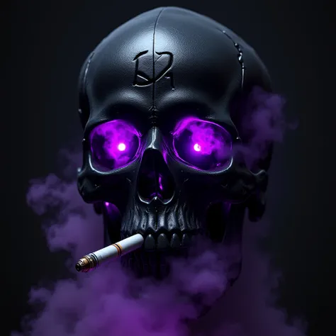 A black skull, The eye sockets glow in neon purple, the background and there is smoke under the skull, on the skull is "Blax", The skull smokes a cigarette
masterpiece, Super detailed, 4K, 8k, Sehr Akkurat, 