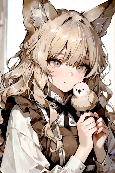 ((best quality)), ((masterpiece)), (detailed), perfect face Woman with light hazel eyes , with wavy hair of a slightly light brown color, holding her 2 blonde babies, one has fox ears, the other does not.

