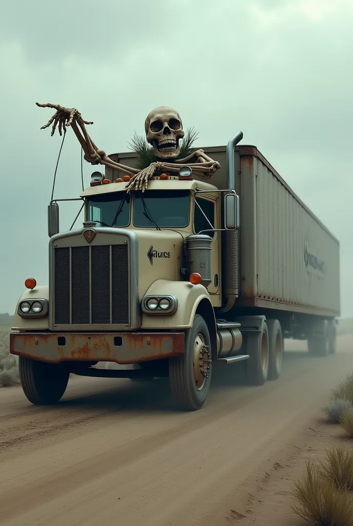 Skull hugging the truck and pointing in the direction 