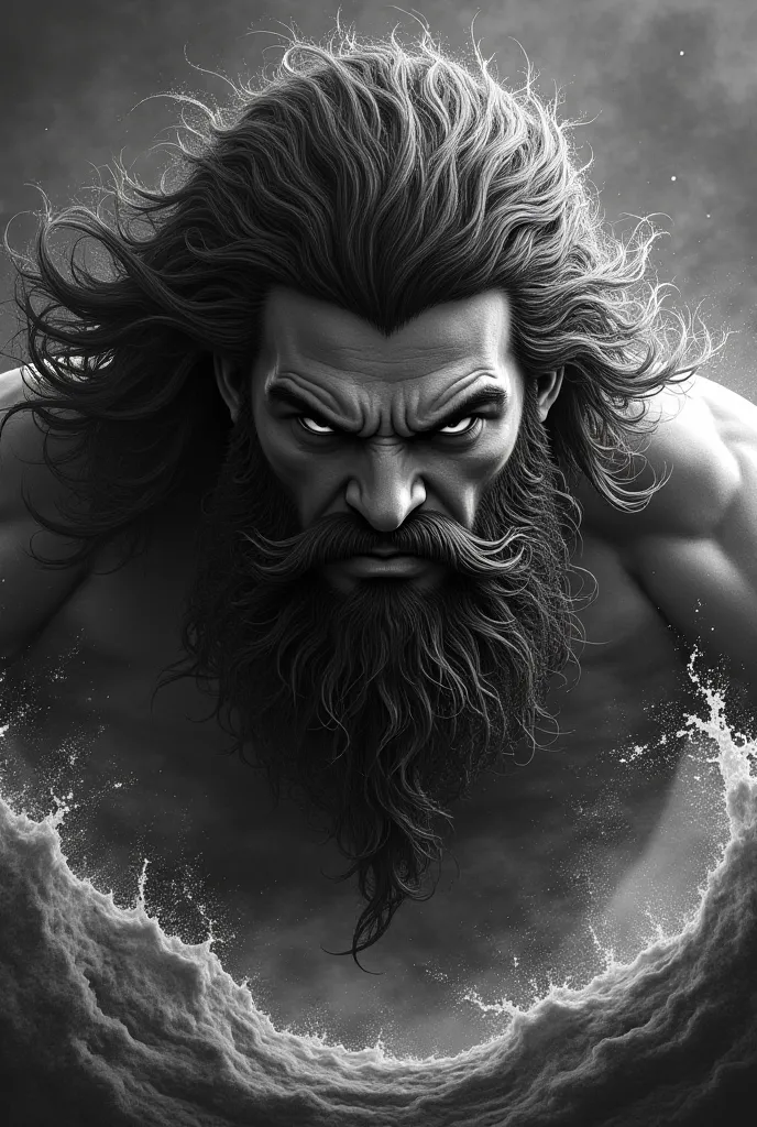 I want a photo of angry Poseidon in black and white for a tattoo on my arm 