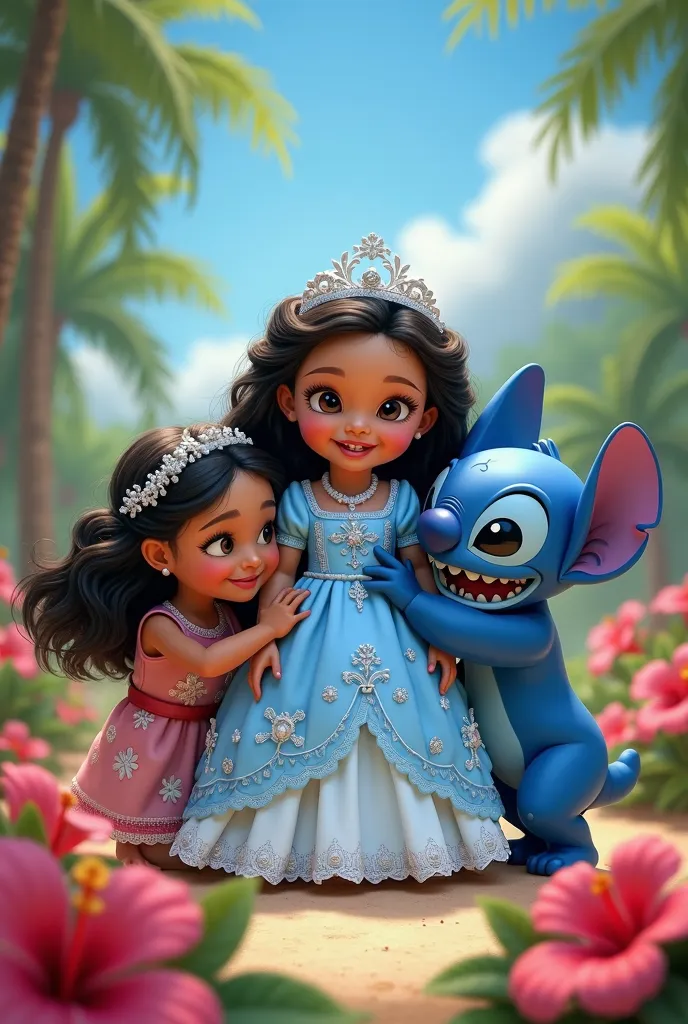 I want you to generate a photo for me that contains a blue communion doll with the characters Lilo and Stick with a white background