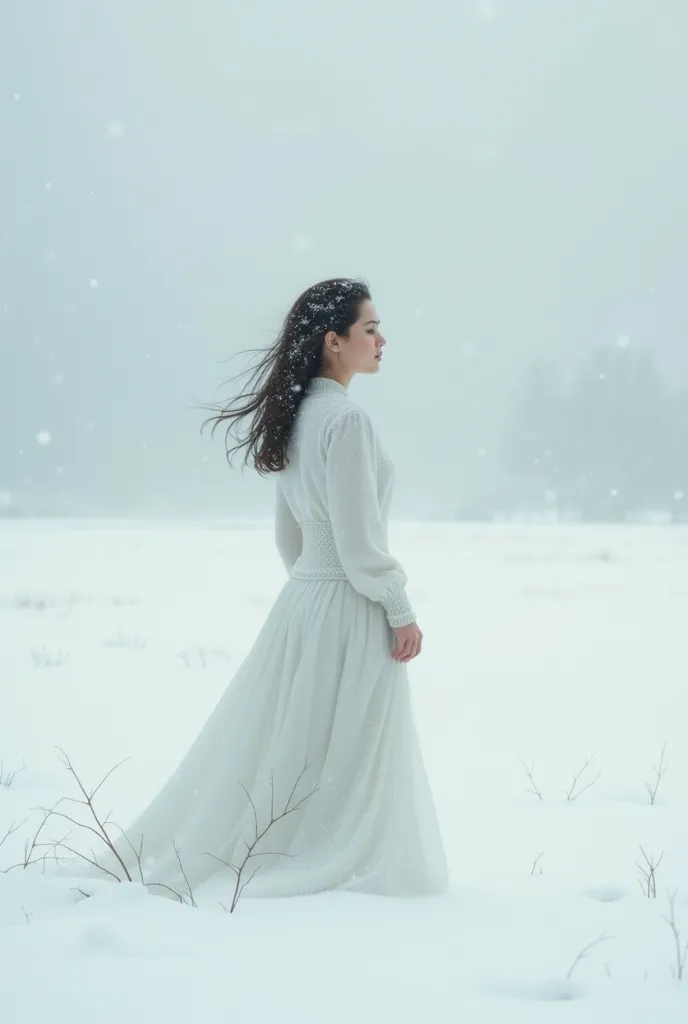 The meaning woman in the snowfield