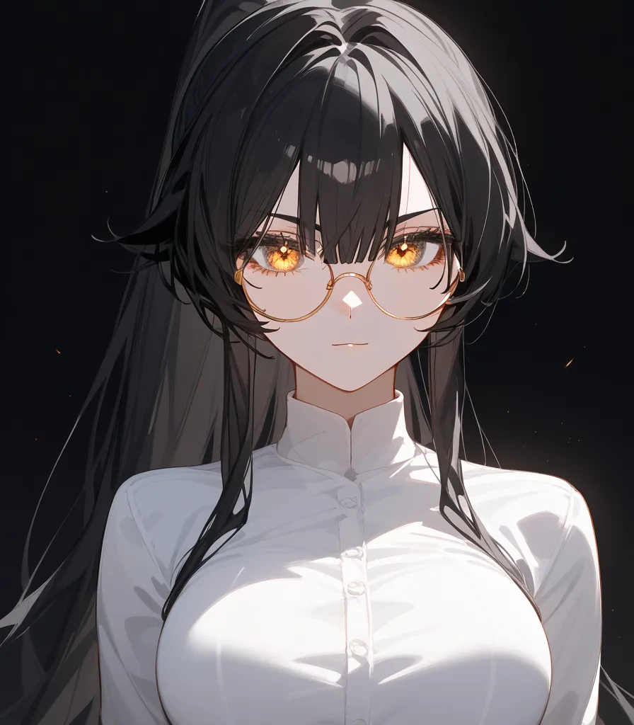  color scheme,girl, black hair, horse hair ,girlบาร์, , gold-bronze eyes,long hair ,ปลาย black hair,ใน gold-bronze eyes,ปลาย black hair,thin,girl,set, ponytail,, put on round glasses,White Shirt,, Long Sleeve Shirt,Fierce face,G cup breast,Fierce face,Poin...